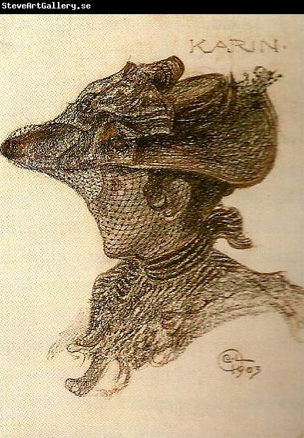 Carl Larsson karin med hatt och flor